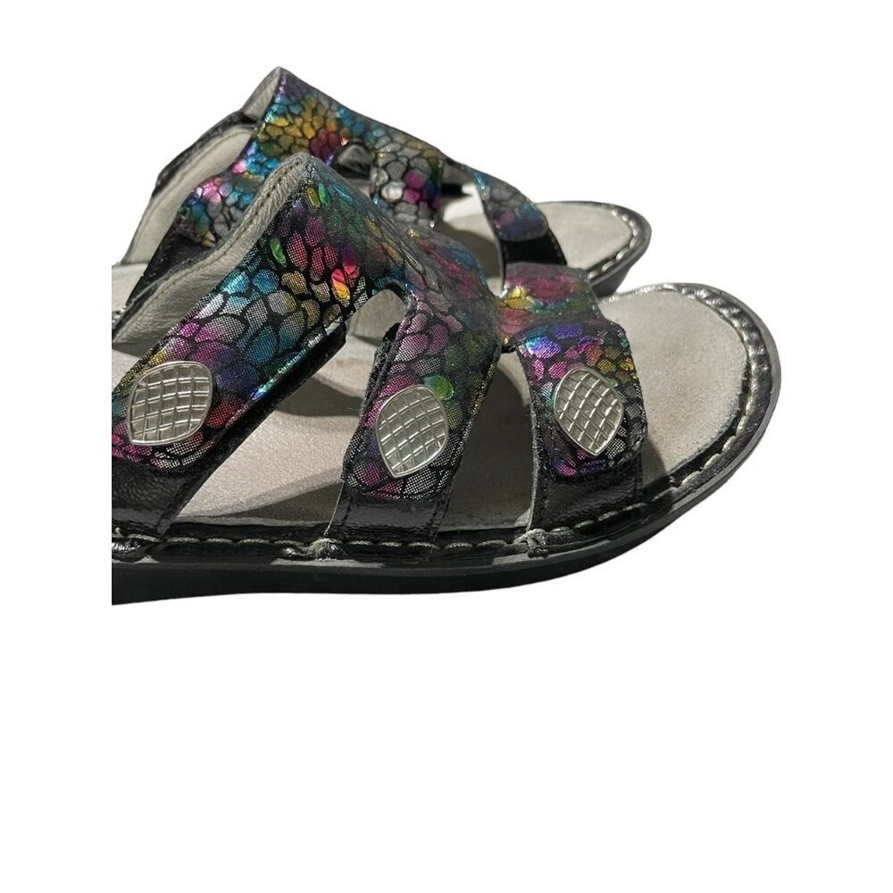 Alegria Wedge 3 Strap Sandals Glitter Multicolor Snake Rhinestone Sz 39 - Picture 3 of 8